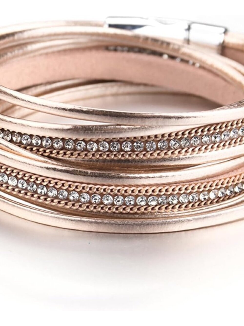 Women's Pink Boho Leopard Multi-layer Crystal Beads Cuff Leather Wrap Bracelets